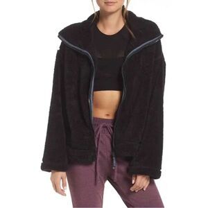 Free People FP Movement Jacket Black Hi Neck Fluffy  Size XS